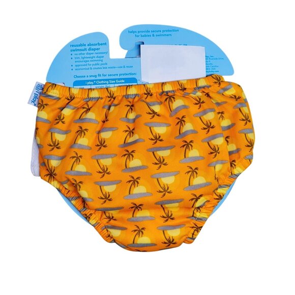 iPlay Swim Diaper Orange Sunset Palm Tree Print Size 6M – Reusable Infant Swimsu - Picture 2 of 4